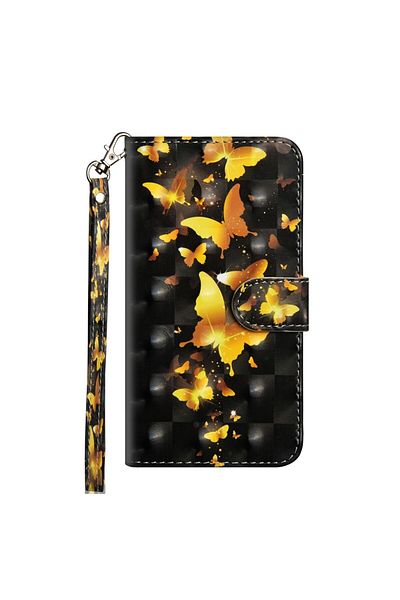 REDz Accessories Husă Flip Cover 3D, Compatibilă cu Samsung M30, Negru-Auriu, Design Fluture Auriu