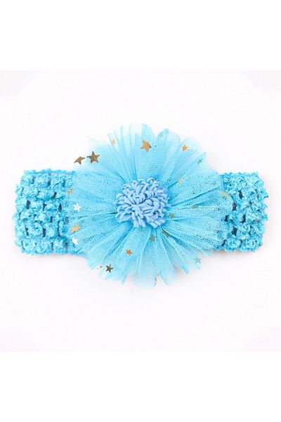 Superbaby Bentita turcoaz pentru fetite - Floarea dantelata cu stelute