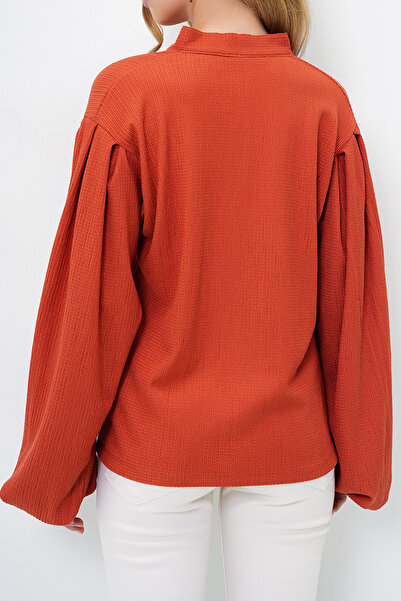 VAGGON Női csempe mintás, gombos, ballon ujjú, texturált ingblúz Prmx11872