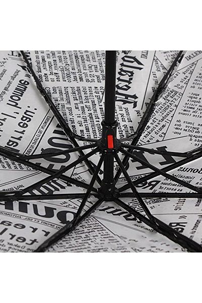 fulina Fully Automatic Retro Umbrellas,Newspaper Pattern Three-Folding Umbrella,for Women Men Kids,Black
