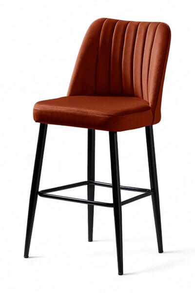 MYMASSA Ada Bar Sandalye - Babyface Turuncu Kumaş - Metal Siyah Ayak - Mutfak Sandalyesi - Bar Sandalyesi