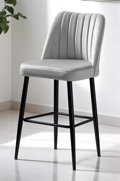 MYMASSA Ada Bar Sandalye - Babyface Krem Kumaş - Metal Siyah Ayak - Mutfak Sa...