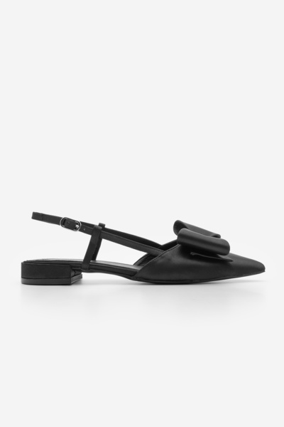 Marjin Dámská mašlička se špičatou špičkou Detailní Slingback Balerína Monvi Black Satin