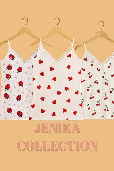 JENİKA Patterned Cotton Rope Strap Women's 3-Piece Undershirt