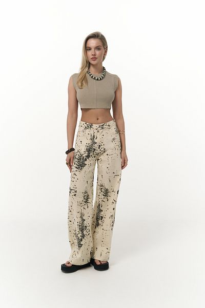 MAİ COLLECTİON Nellore Patterned Beige Jean Trousers
