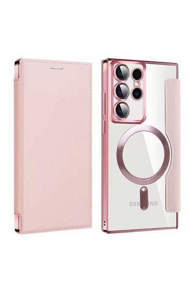 REDz Accessories Husă de card Magsafe, Ultra Protection, aspect piele, pentru Samsung Galaxy S23 Ultra, portofel de card, roz