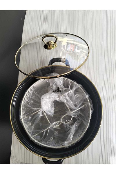 kurt41 Enamel Glass Lid Potato Pepper Pumpkin Sausage Eggplant Frying Pot Fryer 22 cm
