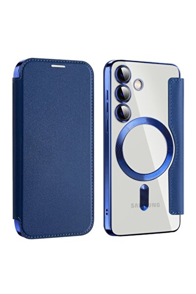 REDz Accessories Husă de card Magsafe, Ultra Protection, aspect piele, pentru Samsung Galaxy S24, portofel de card, albastru marin