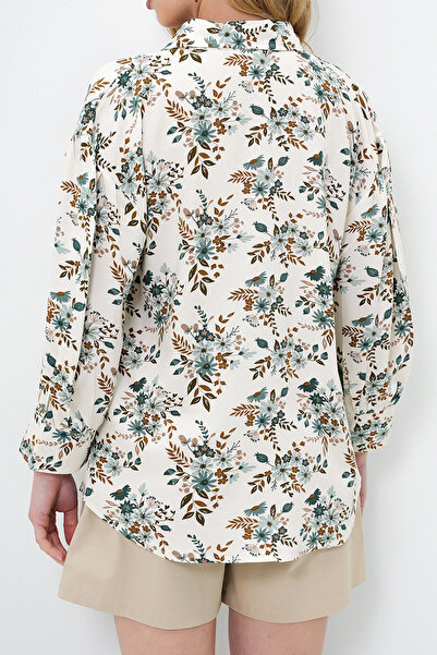 VAGGON Women's Green Floral Balloon Sleeve Patterned Printed Viscon Woven Shirt Prm0722