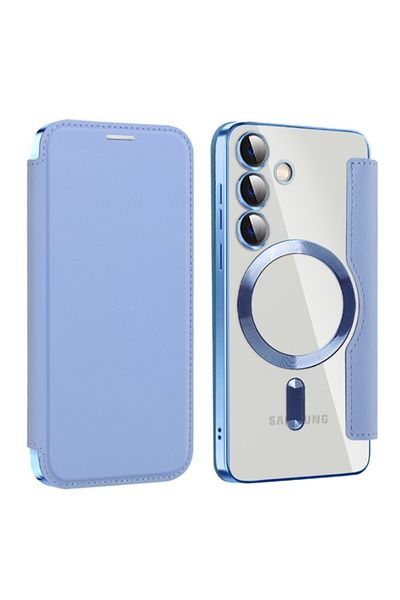 REDz Accessories Magsafe Card Case, Ultra Protection, Leather Look For Samsung Galaxy S24 Plus, Light Blue