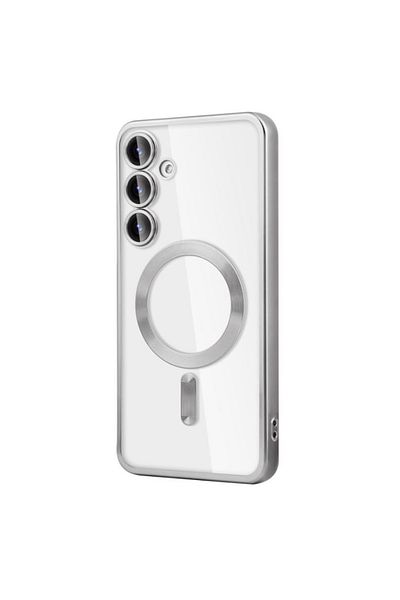 REDz Accessories Husă de protecție moale de lux pentru Samsung Galaxy S25 Plus, Magsafe, margini colorate din silicon, argintie