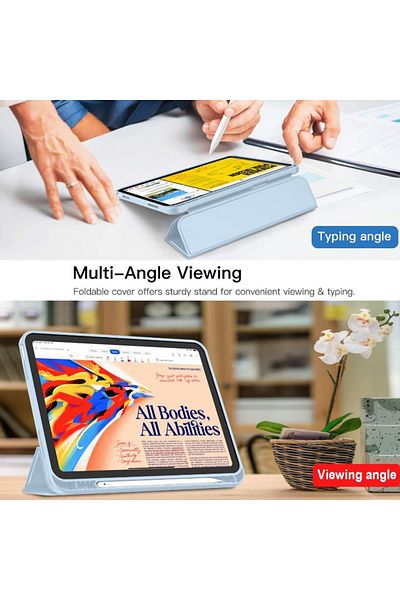 REDz Accessories Husă tip carte cu suport pentru pix pentru Apple iPad Air 10.9" și iPad Air 11", pliabilă, albastru deschis