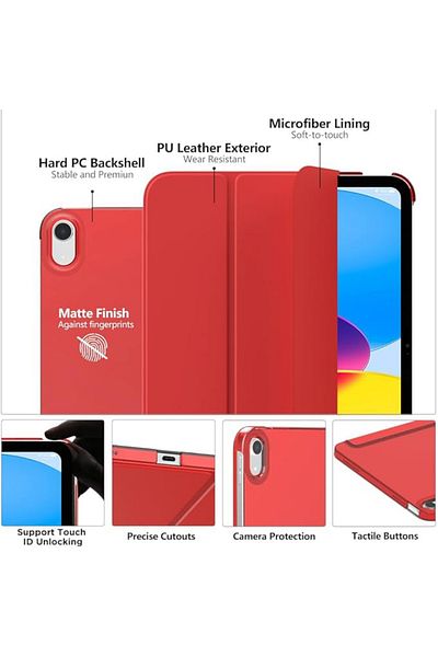 REDz Accessories Flip Protective Case For Ipad 10 2022/2024, Ipad 11 2025, Book Model, Foldable For Stand, Red