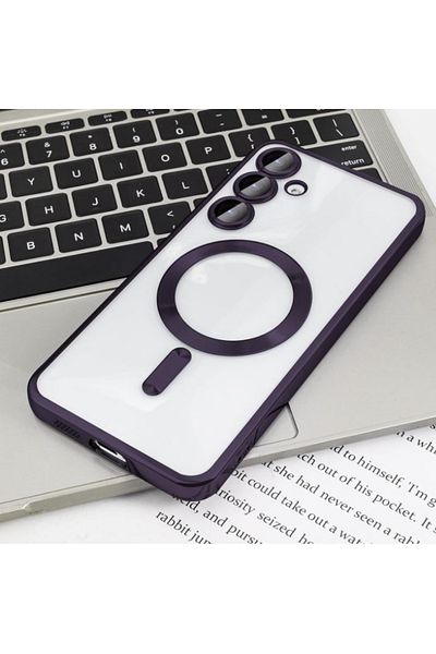 REDz Accessories Husă moale de lux, Magsafe, compatibilă cu Samsung S24+, margini din silicon colorat, spate transparent, violet