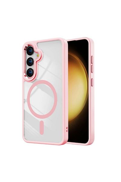 REDz Accessories Luxury Shield Case, Magsafe, Compatible With Samsung S24, Colored Edges, Clear, Pink