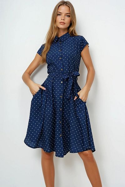 VAGGON Rochie cămașă țesătă fără mâneci, albastru bleumarin, alb, Prmx6056