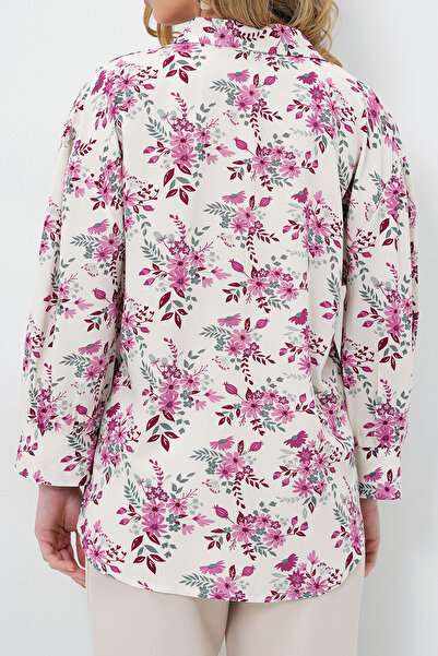 VAGGON Women's Pink Floral Balloon Sleeve Patterned Printed Viscon Woven Shirt Prm0722