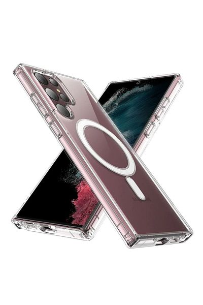 REDz Accessories Carcasă Magsafe, încărcare wireless rapidă, rezistentă la șocuri, compatibilă cu Samsung S22 Ultra, silicon transparent