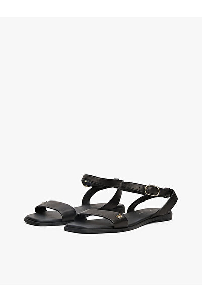 Tommy Hilfiger Women's Th Ankle Strap Leather Sandals - Black