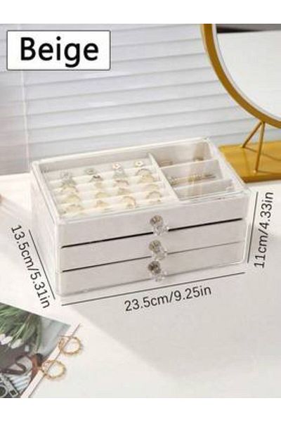 Generica 3-Tier Accessory Organizer with Acrylic Cover, Beige