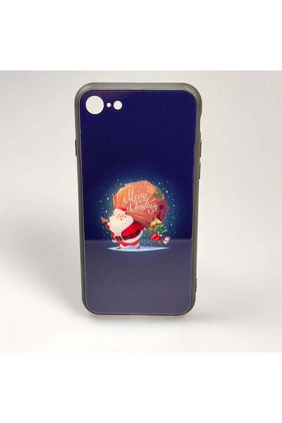 REDz Accessories Carcasă de Crăciun compatibilă cu modelul iPhone 7/8/SE2, cu geantă cadou Moș Crăciun din sticlă, hibridă TPU multicoloră