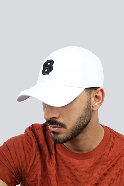 BOSS Erkek Pamuklu Nefes Alabilen Monogram Logolu Metal Logolu Beyaz Spor Şap...