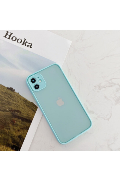 REDz Accessories Carcasă cu margini colorate, compatibilă cu iPhone 12 Mini, butoane colorate, semitransparentă, turcoaz