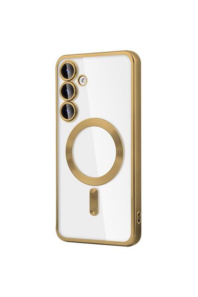 REDz Accessories Luxury Soft Case, Magsafe, Compatible With Samsung S24 , Colored Silicone Edges, Clear Back, Gold
