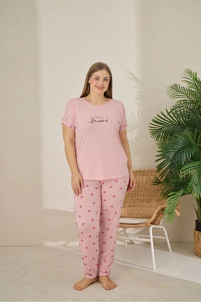 Pijamoni Polyviscon Large Size Salmon Pajama Set - 7340