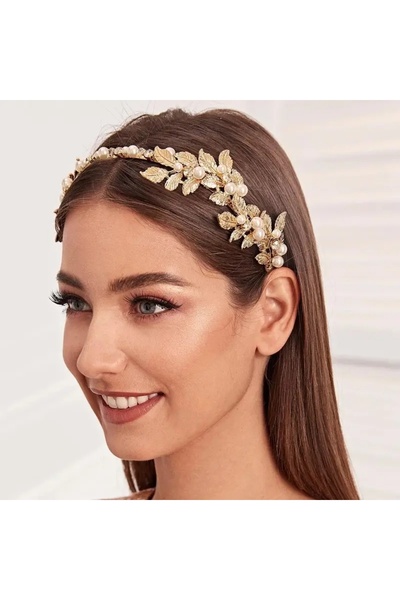 GlassySKY Elegant and Stylish Pearl Leaf Hair Accessory Birthday/Engagement/Wedding/Henna/Party/Graduation/Puerperium Crown