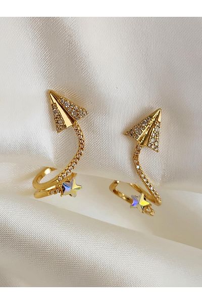 Eva Takı Store Dragon Tail Star Model Compression Cartilage Gold Color Right Ear Earring