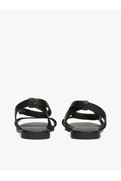 Tommy Hilfiger Women's Th Ankle Strap Leather Sandals - Black