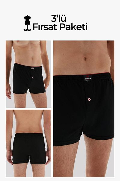 ERDEM İÇ GİYİM Erdem 3-Pece Μαύρο Χτενισμένο Βαμβακερό Boxer 1400