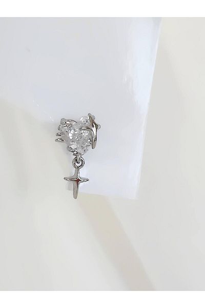 Eva Takı Store Curved Heart Star Model Cartilage Piercing Tragus Helix Gold Silver Color Earrings
