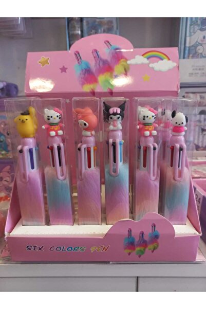 zeynobella Sanrio Karakterlerinden 1 Adet 6 Renkli Tüylü Süslü Tükenmez Kalem Okul Aksesuarları Hediyelikleri