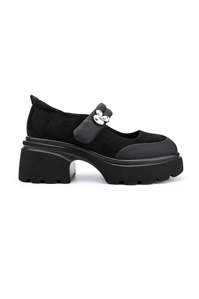 Tmall Women's casual shoes, with thick heels, made of eco-leather, PA1263, black