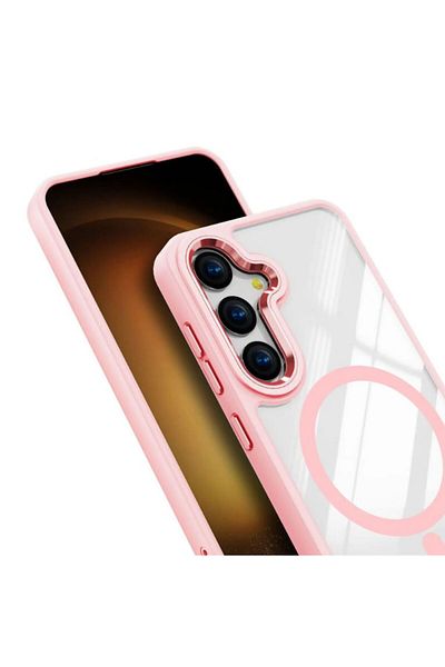 REDz Accessories Luxury Shield Case, Magsafe, Compatible With Samsung S24, Colored Edges, Clear, Pink