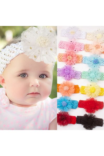 Superbaby Bentita turcoaz pentru fetite - Floarea dantelata cu stelute