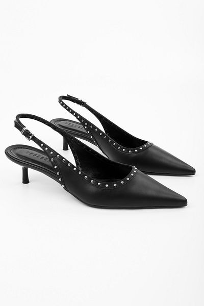Shoeberry Women's Nina Black Skin Troc Stiletto