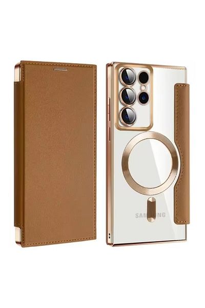REDz Accessories Magsafe Card Case, Ultra Protection, Leather Look for Samsung Galaxy S23 Ultra, Card Wallet, Brown