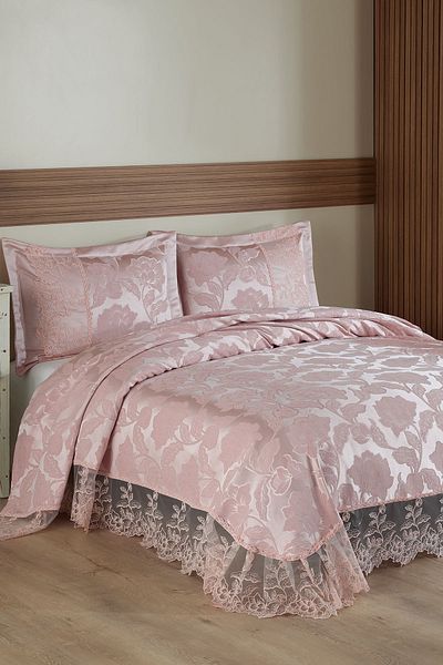 BİRHOME Monalife Lace Double Bedspread (Powder)