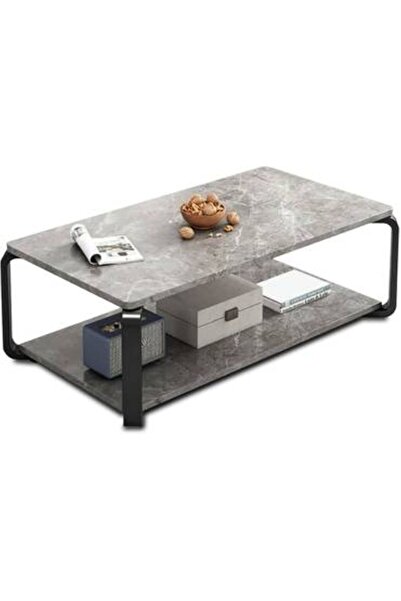 Generica Wooden center table with steel legs, gray marble color, dimensions: height 40 * length 120 * width 60