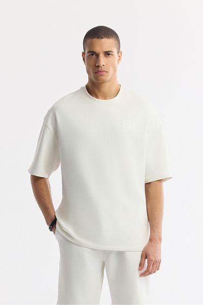 Avva Men's Ecru Crew Neck T-Shirt A51Y1082