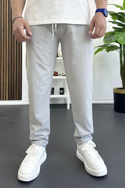 Edwox Men's Elastic Waist Jogger Trousers Light Gray Edw354