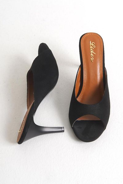 LDR Women's Black Suede Thin Heeled Open Toe Slippers