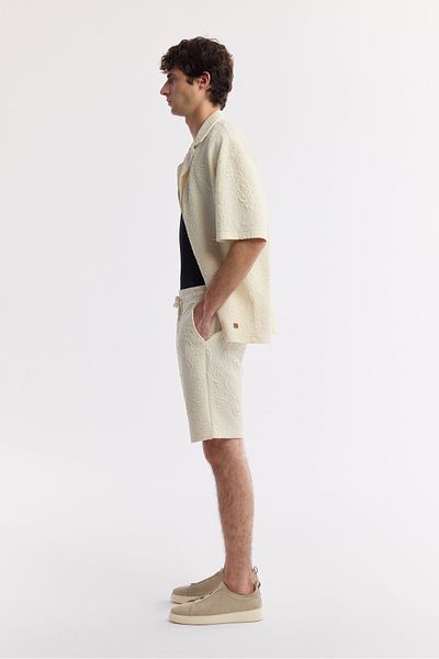 Avva Men's Ecru Elastic Waist Lace up Side Pocket Jacquard Knitted Shorts A51Y3612