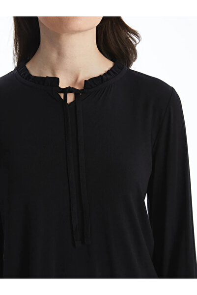 LC Waikiki Γυναικεία μπλούζα LCW Grace Μαύρη με δεμένο γιακά