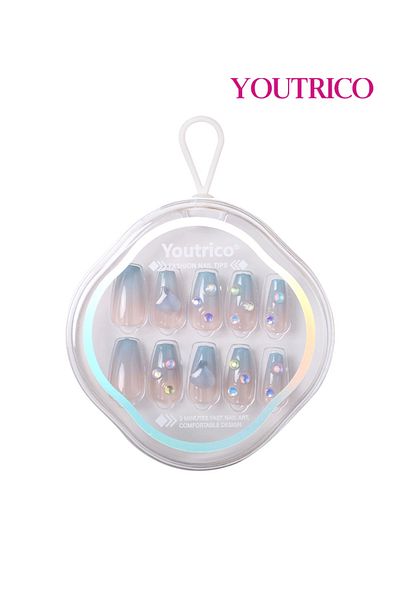 Youtrico 24 Semi-Handmade Press-on nails,new French 3D diamond, gradient