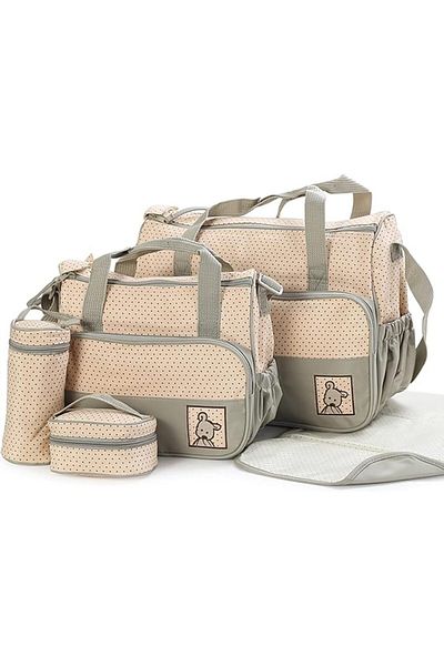 Yelajoy 5-in-1 Set Multi Function Baby Diaper Bag,Water & Dust Proof,with Bottle Bag,Small Lunch,Matt,Khaki