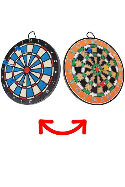 ACTION ONE 2-in-1 darts game with a playing surface for magnetic darts and one for tipped darts, diameter 40 cm